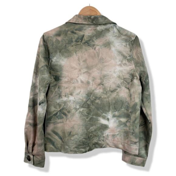 Women Cest Toi Jacket M Green Tie Dye Faux Suede Utility Crop Grunge Indie NEW - Picture 9 of 11